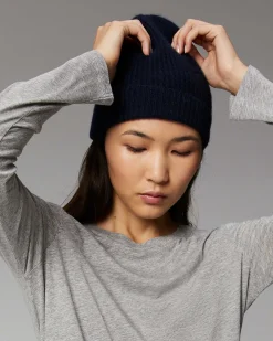 Discount FROM FUTURE Bonnet A Revers A Petites Cotes Navy