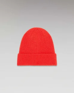 Best FROM FUTURE Bonnet A Revers A Petites Cotes Rouge Vif
