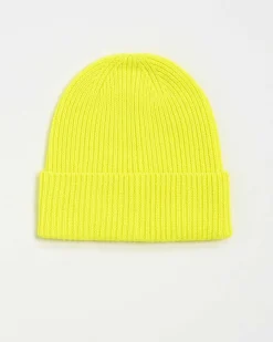 Discount FROM FUTURE Bonnet A Revers A Petites Cotes Jaune Fluo