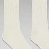 FROM FUTURE Chaussettes Mi-Hautes A Cotes Ecru