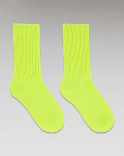 FROM FUTURE Chaussettes Mi-Hautes A Cotes Jaune Fluo