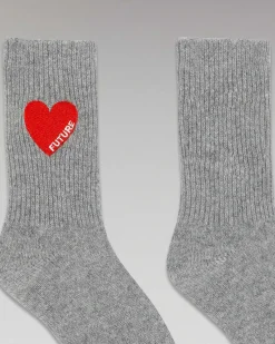 FROM FUTURE Chaussettes Mi-Hautes Coeur Gris Chine Fonce