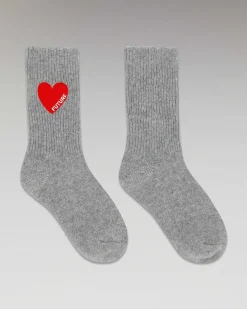 FROM FUTURE Chaussettes Mi-Hautes Coeur Gris Chine Fonce