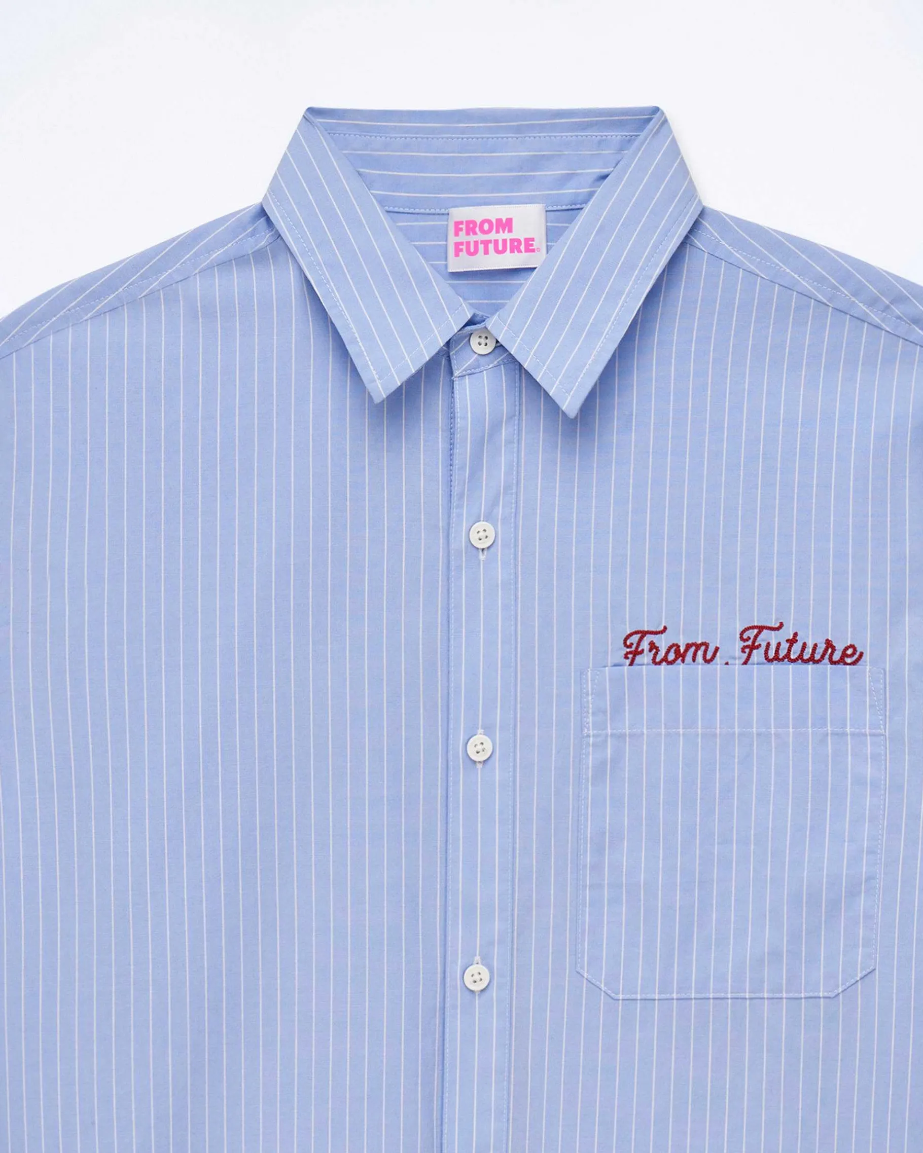 Discount FROM FUTURE Chemise Manches Courtes Popeline Bleu Raye