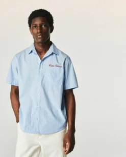 Discount FROM FUTURE Chemise Manches Courtes Popeline Bleu Raye