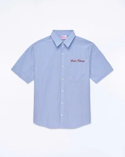 Discount FROM FUTURE Chemise Manches Courtes Popeline Bleu Raye