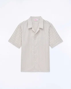 Hot FROM FUTURE Chemise Manches Courtes Popeline Rayure Beige