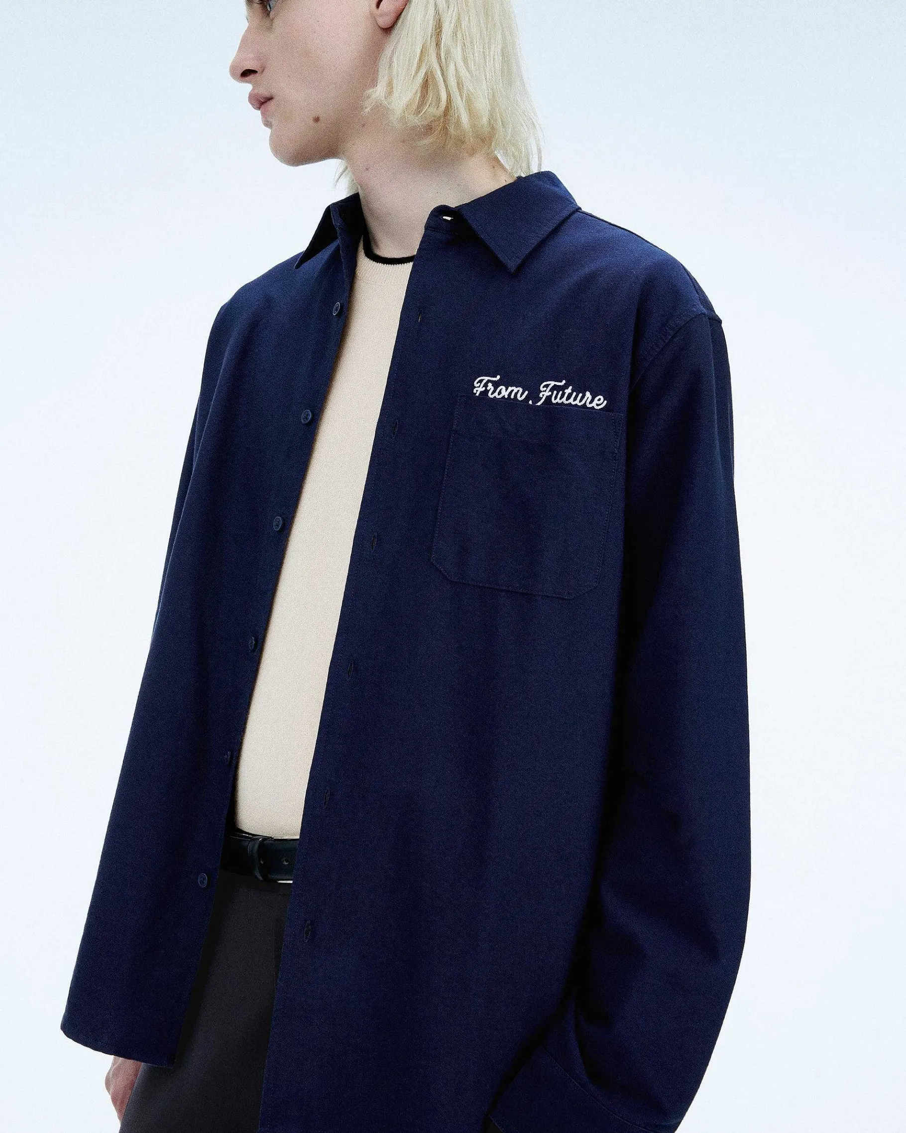 Best FROM FUTURE Chemise Manches Longues Popeline Navy