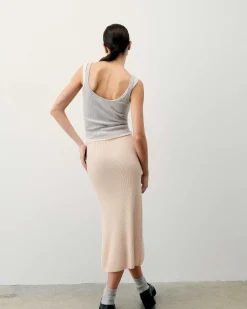 Best FROM FUTURE Jupe Mi Longue A Cotes Fendue Light Beige