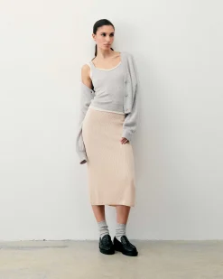 Best FROM FUTURE Jupe Mi Longue A Cotes Fendue Light Beige