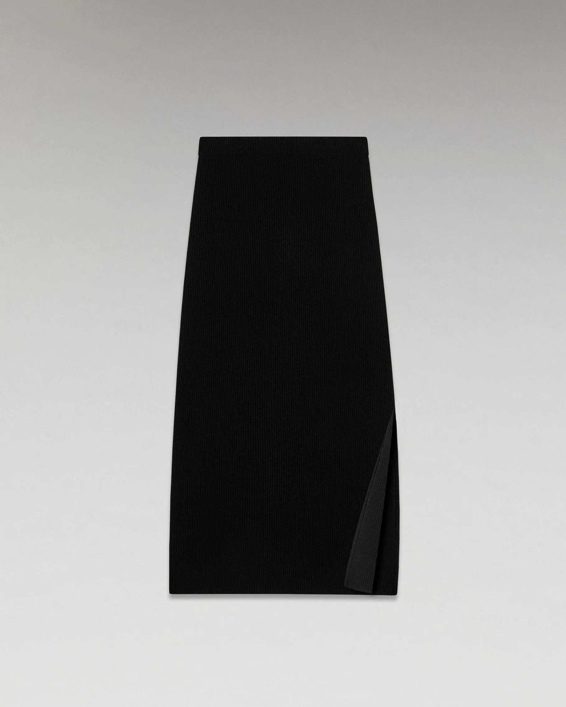 New FROM FUTURE Jupe Mi-Longue A Cotes Fendue Noir