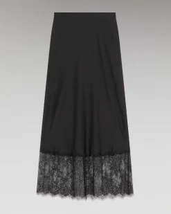 Sale FROM FUTURE Jupe Mi-Longue Decoupee Dentelle Noir