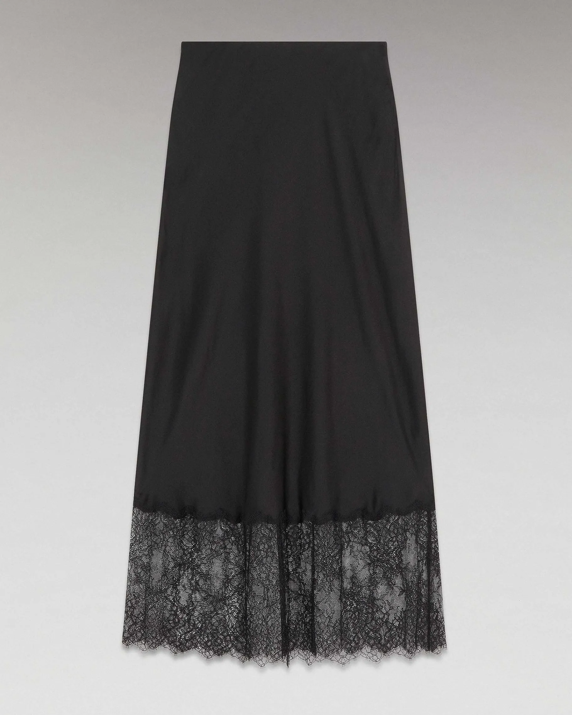 Sale FROM FUTURE Jupe Mi-Longue Decoupee Dentelle Noir