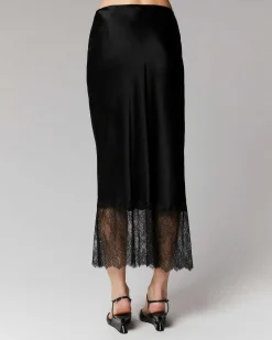 Sale FROM FUTURE Jupe Mi-Longue Decoupee Dentelle Noir