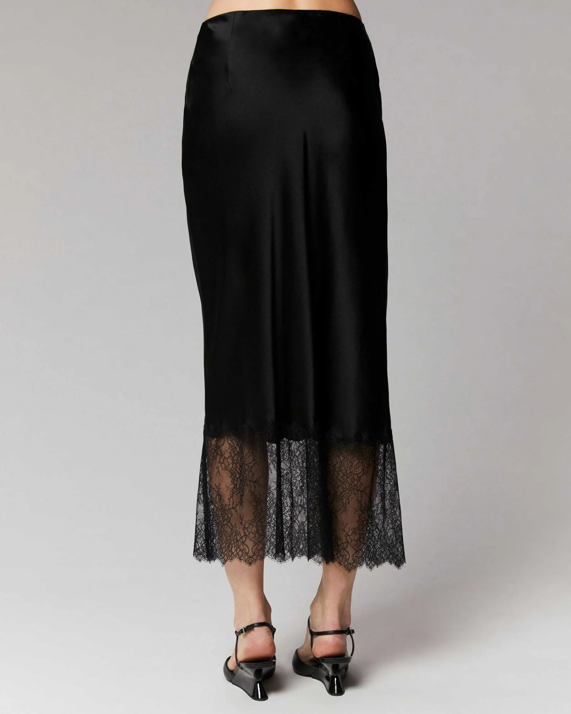 Sale FROM FUTURE Jupe Mi-Longue Decoupee Dentelle Noir