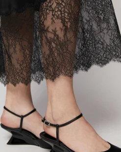 Sale FROM FUTURE Jupe Mi-Longue Decoupee Dentelle Noir