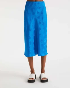 New FROM FUTURE Jupe Mi Longue Gina Jacquard Bleu