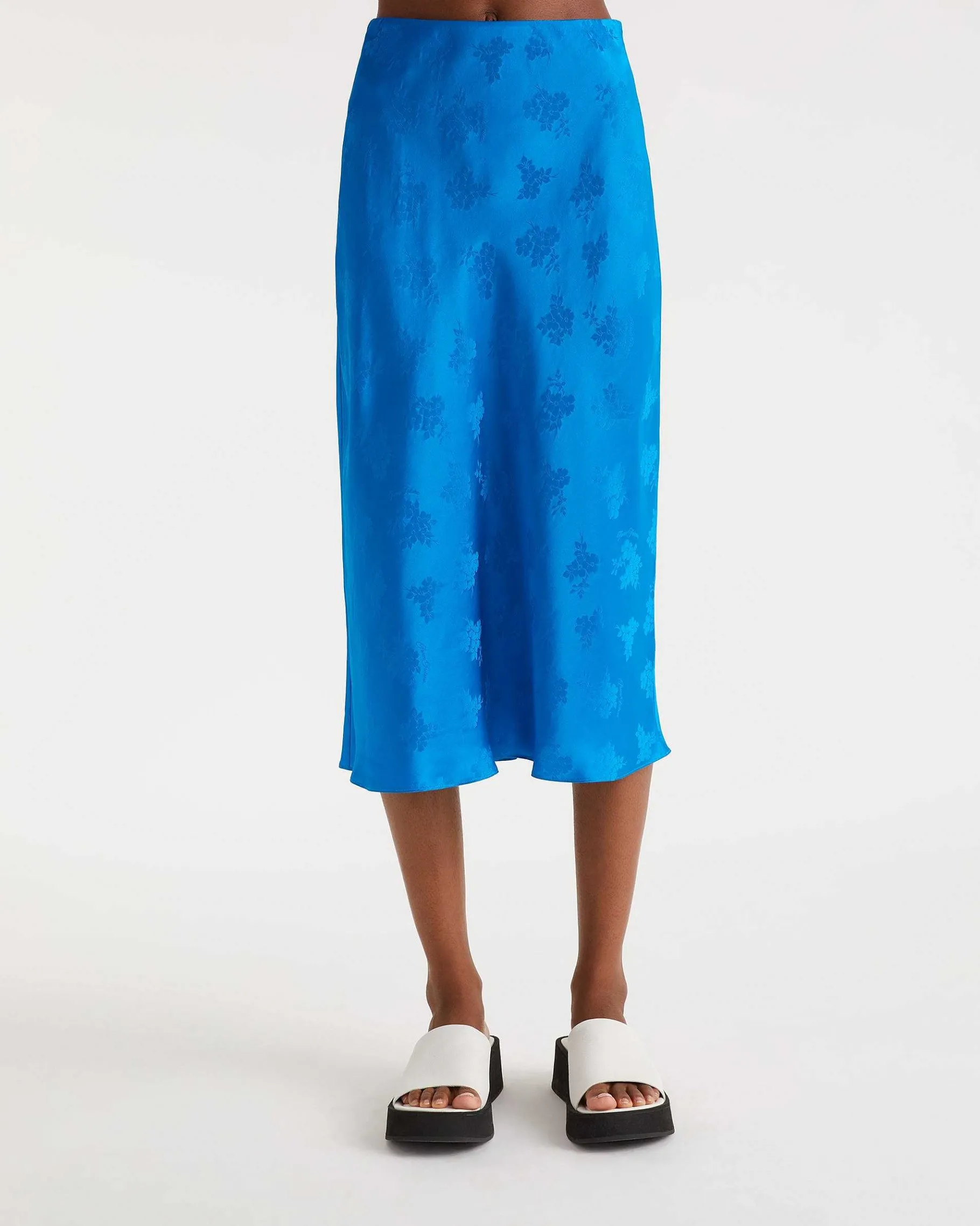 New FROM FUTURE Jupe Mi Longue Gina Jacquard Bleu