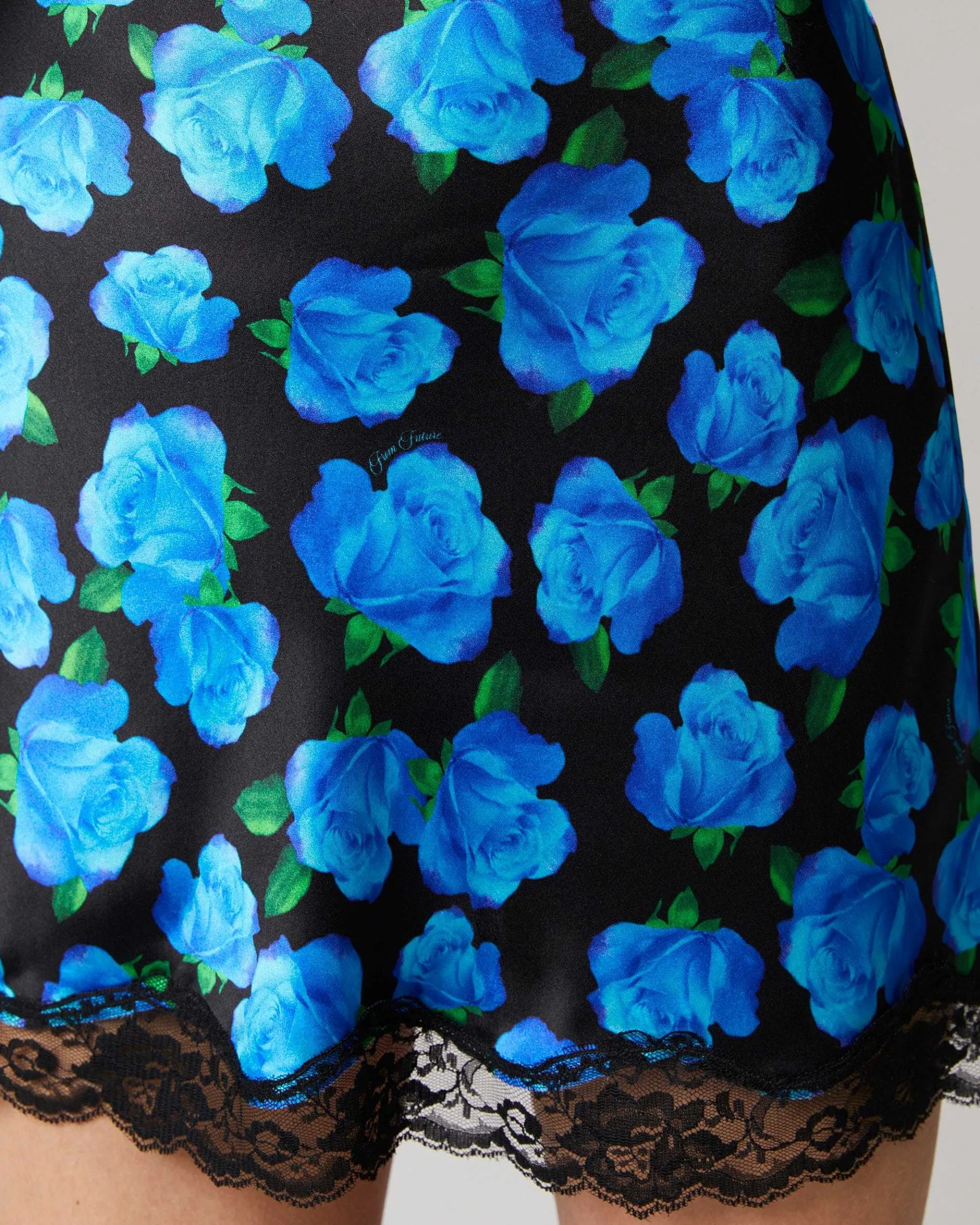 FROM FUTURE Jupe Mini Dentelle Blue Roses