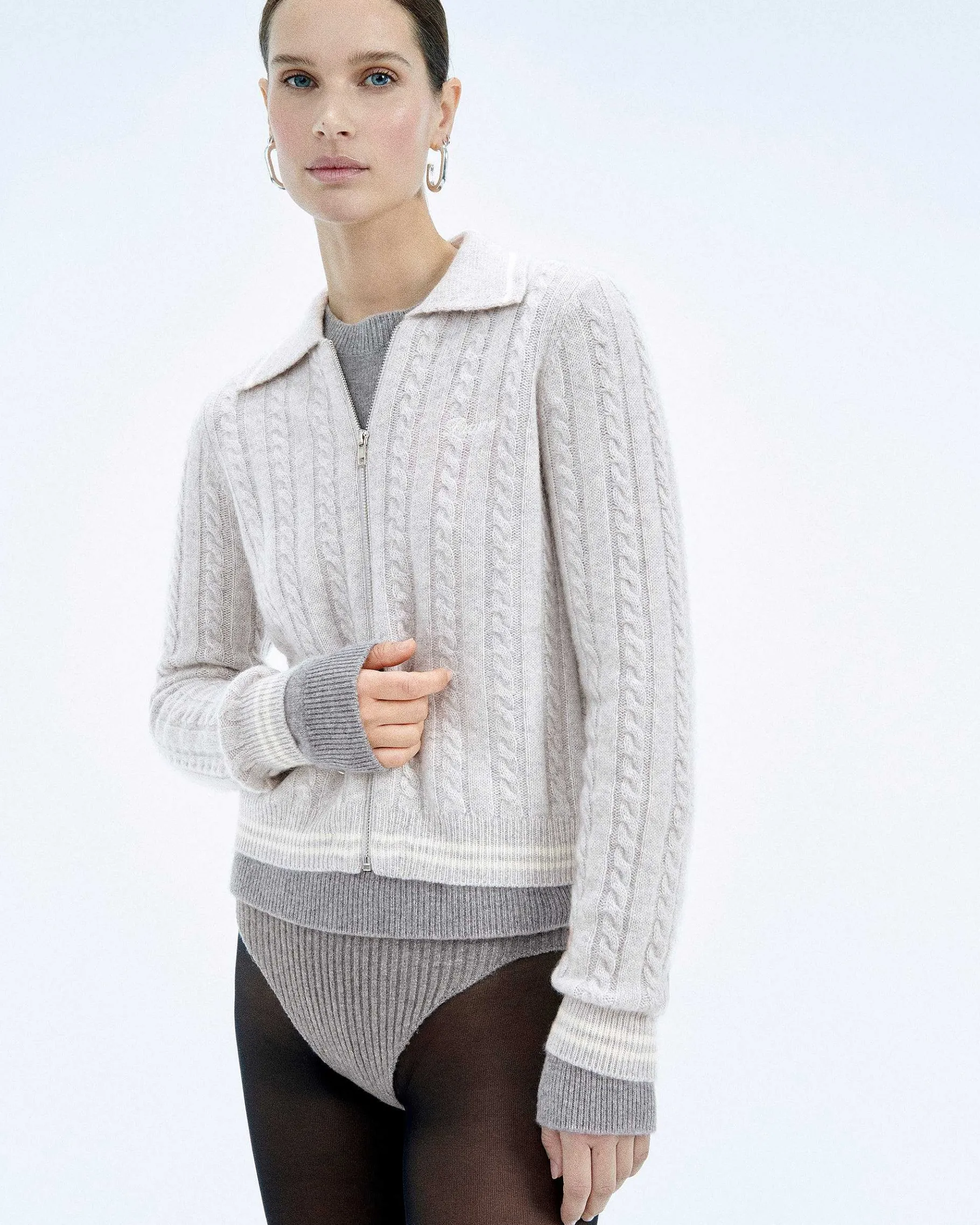 Hot FROM FUTURE Pull Cardigan Gris Chine Clair