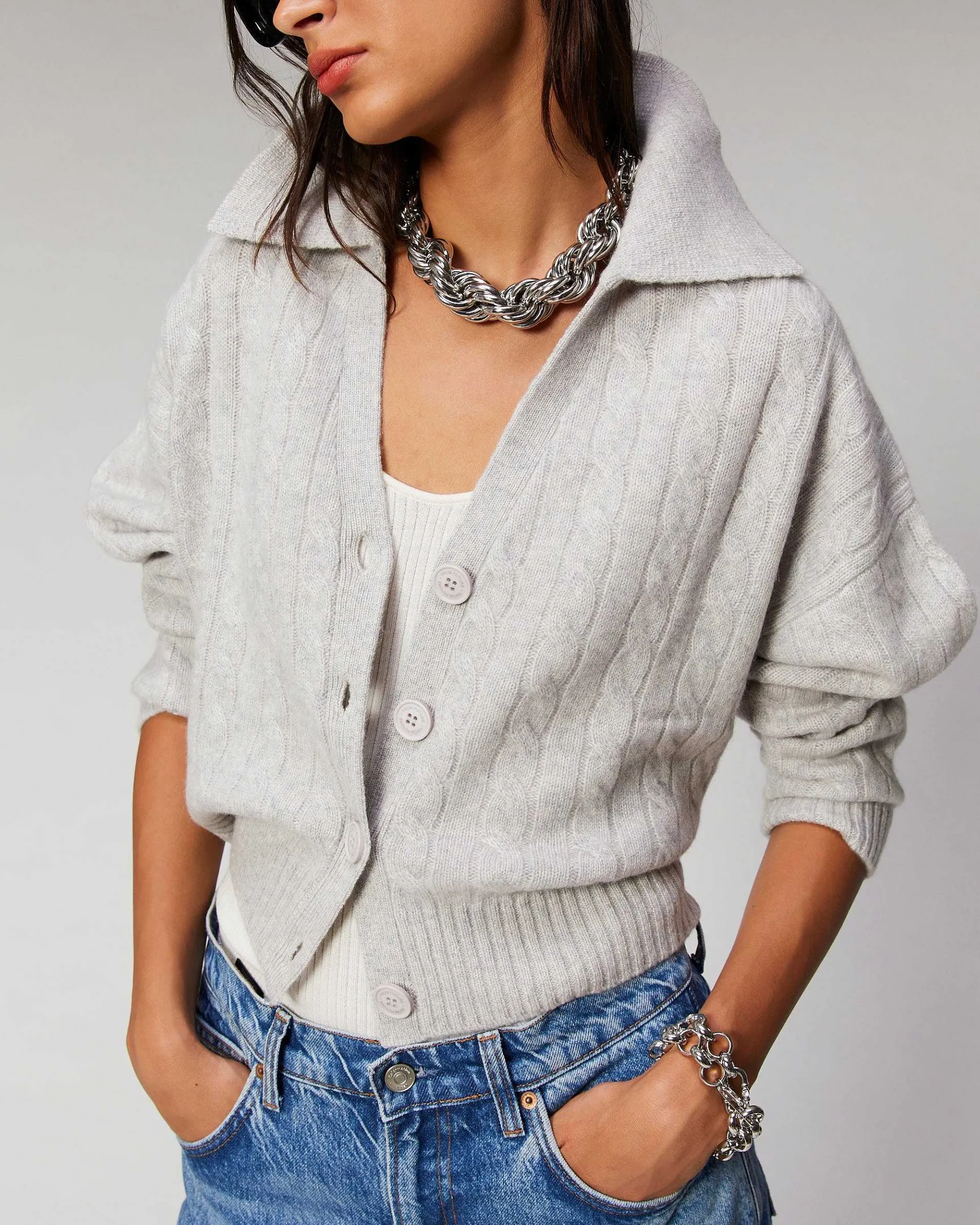Best FROM FUTURE Pull Cardigan A Cotes Ecru