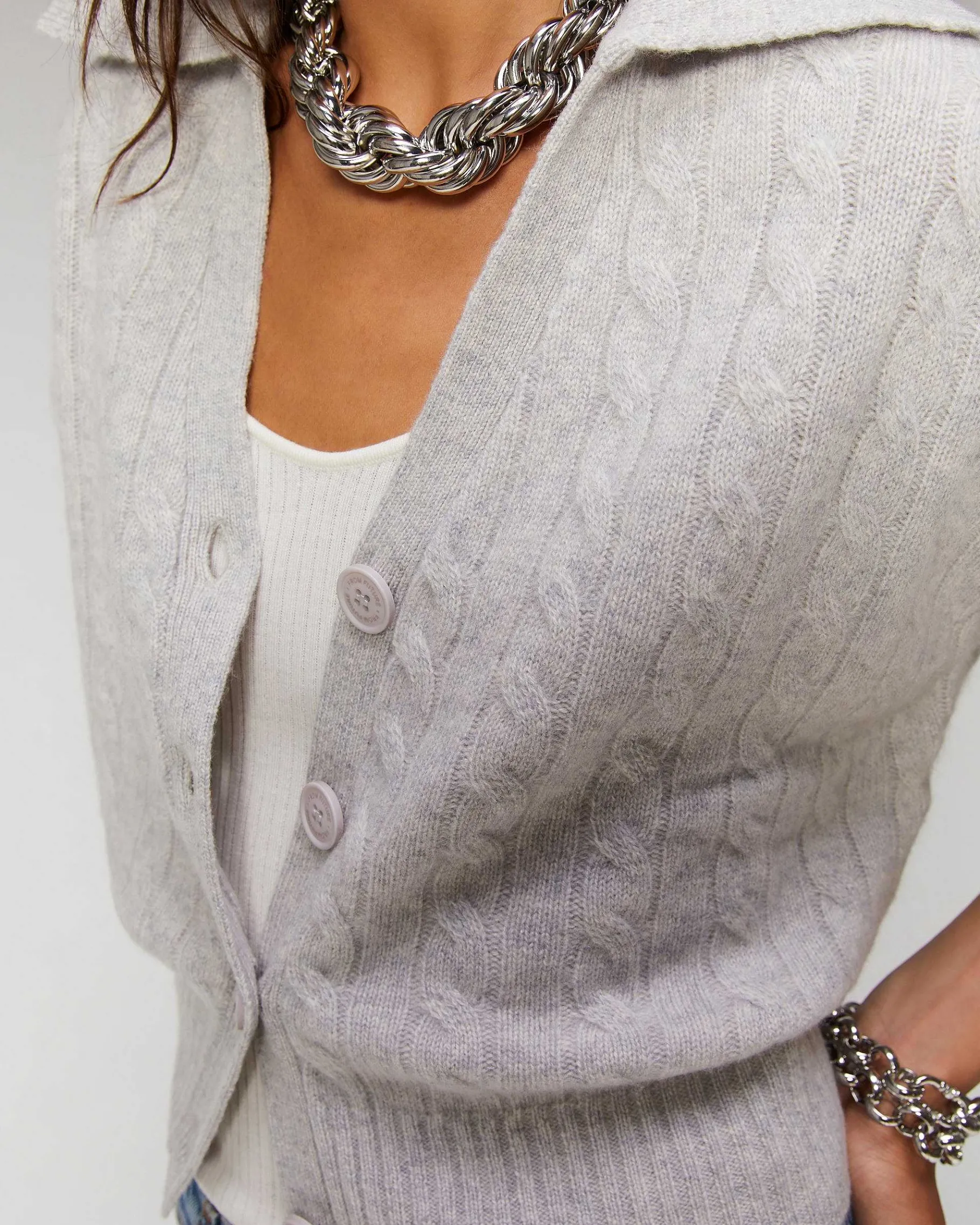 Hot FROM FUTURE Pull Cardigan A Cotes Ecru