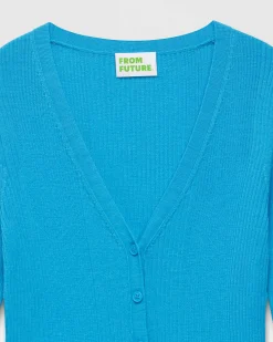 Sale FROM FUTURE Pull Cardigan A Cotes Water Blue