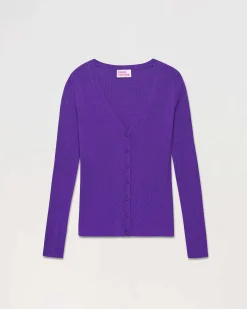 FROM FUTURE Pull Cardigan A Cotes Violet Fluo
