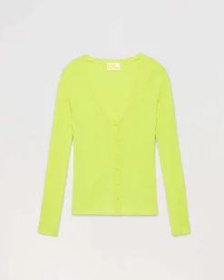 New FROM FUTURE Pull Cardigan A Cotes Jaune Fluo