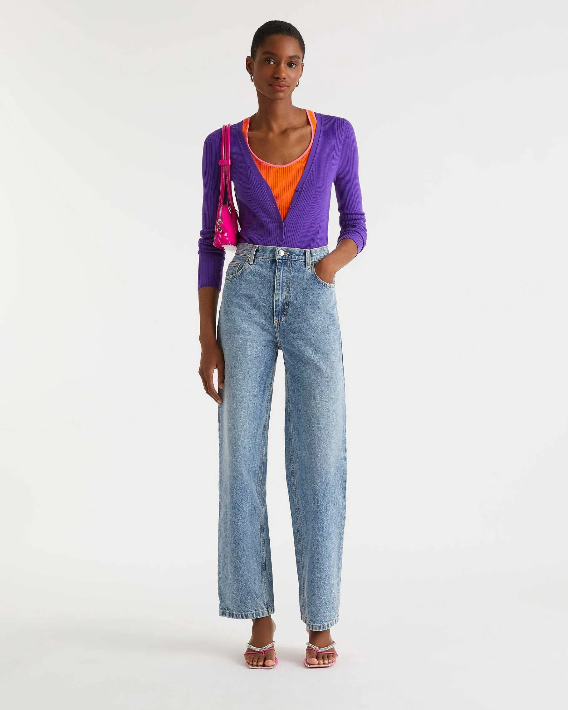 Online FROM FUTURE Pull Cardigan A Cotes Violet Fluo