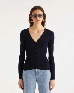 Best FROM FUTURE Pull Cardigan A Cotes Navy