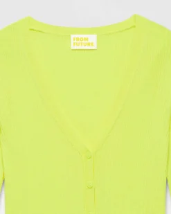 Best FROM FUTURE Pull Cardigan A Cotes Jaune Fluo