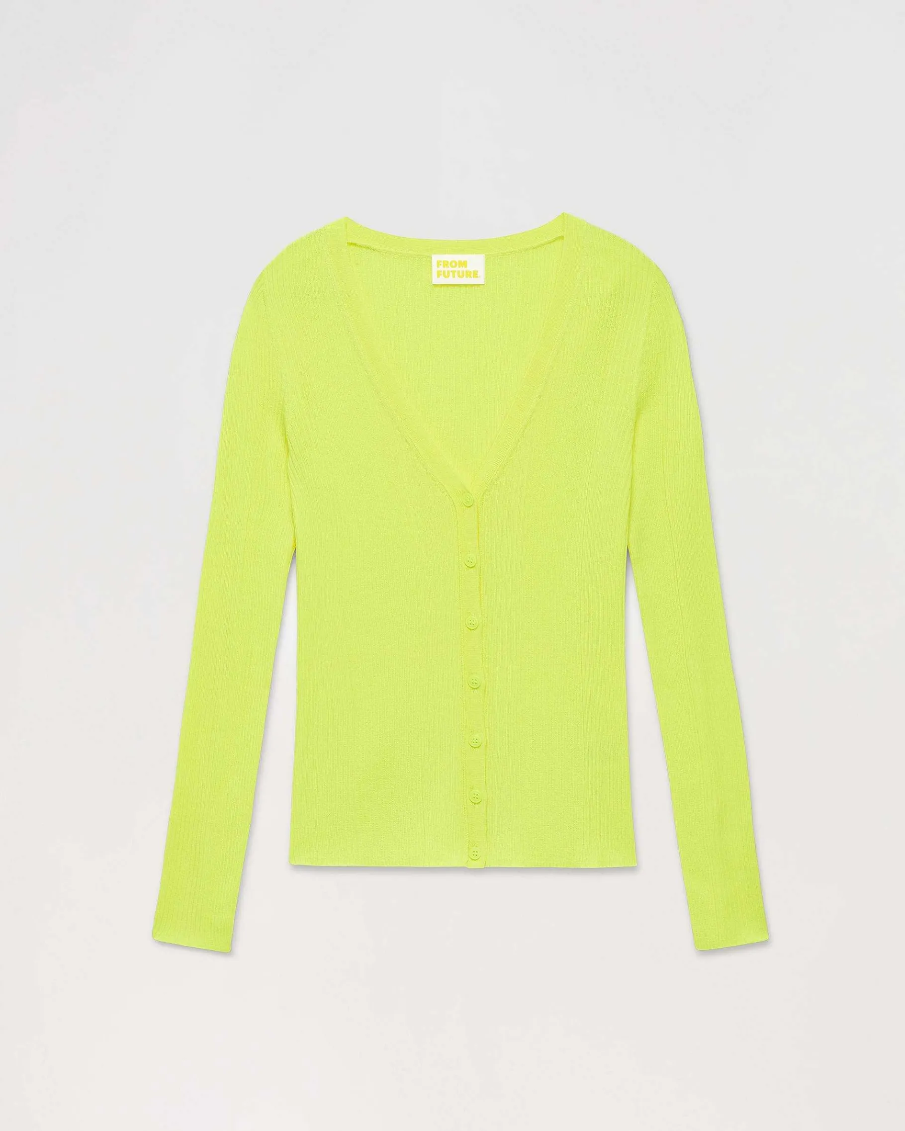 Best FROM FUTURE Pull Cardigan A Cotes Jaune Fluo