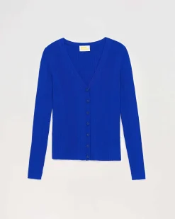 Sale FROM FUTURE Pull Cardigan A Cotes Pop Blue