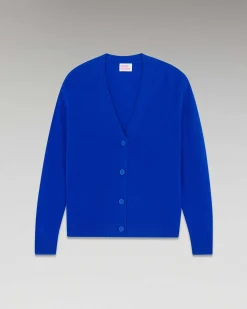 New FROM FUTURE Pull Cardigan Basique Leger Pop Blue