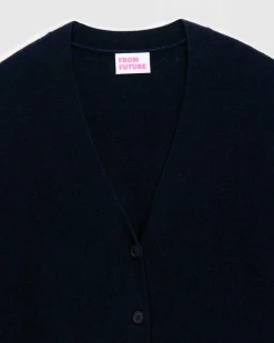 FROM FUTURE Pull Cardigan Basique Leger Navy