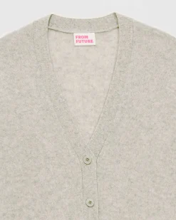 FROM FUTURE Pull Cardigan Basique Leger Gris Chine Clair