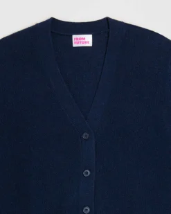 Best FROM FUTURE Pull Cardigan Basique Leger Navy