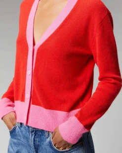 Online FROM FUTURE Pull Cardigan Bicolore Leger Rouge Vif