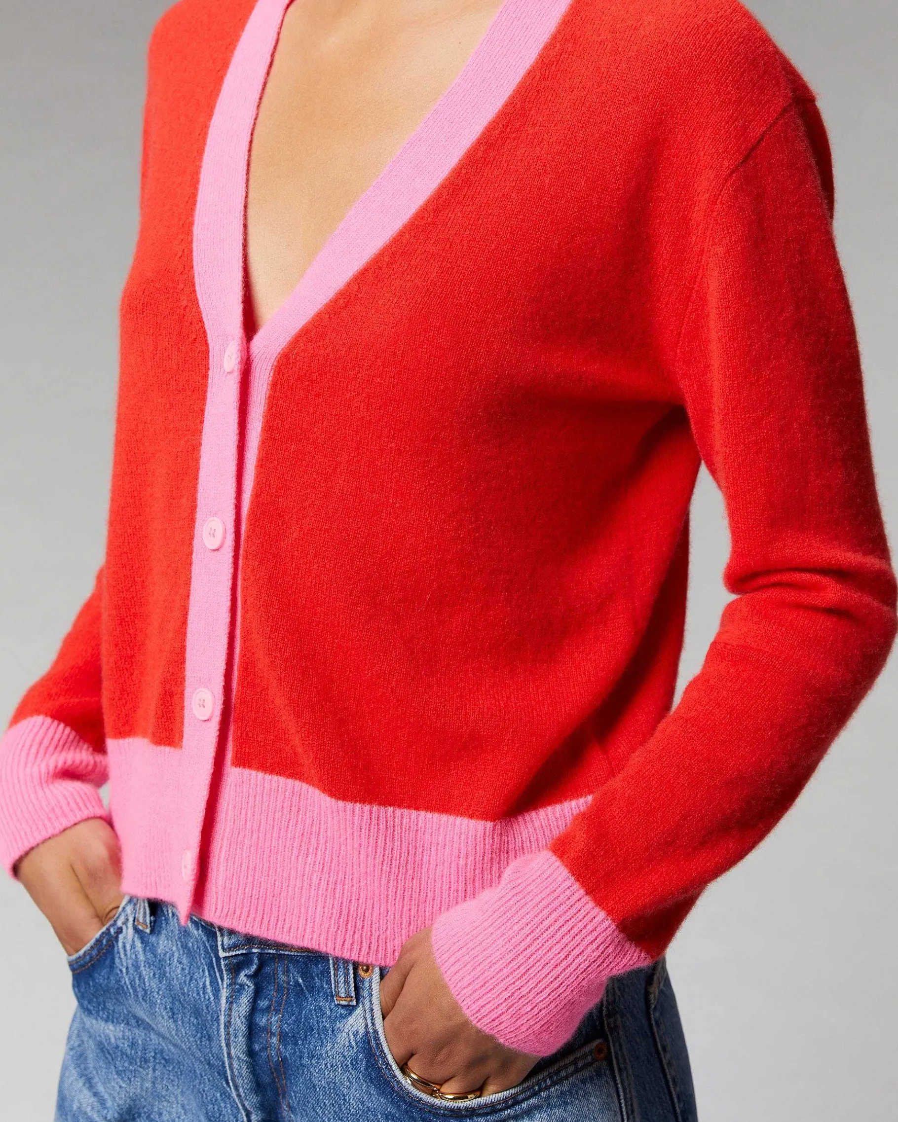 Online FROM FUTURE Pull Cardigan Bicolore Leger Rouge Vif