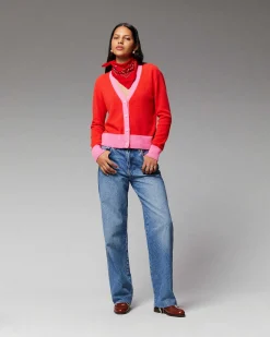 New FROM FUTURE Pull Cardigan Bicolore Leger Intense Purple