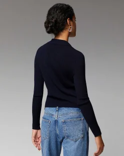 Best FROM FUTURE Pull Cardigan Boutons Bijoux Navy