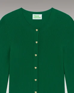 Sale FROM FUTURE Pull Cardigan Boutons Bijoux Forest Green