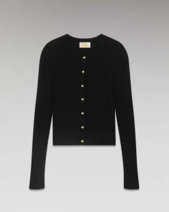 FROM FUTURE Pull Cardigan Boutons Bijoux Noir