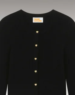 FROM FUTURE Pull Cardigan Boutons Bijoux Noir