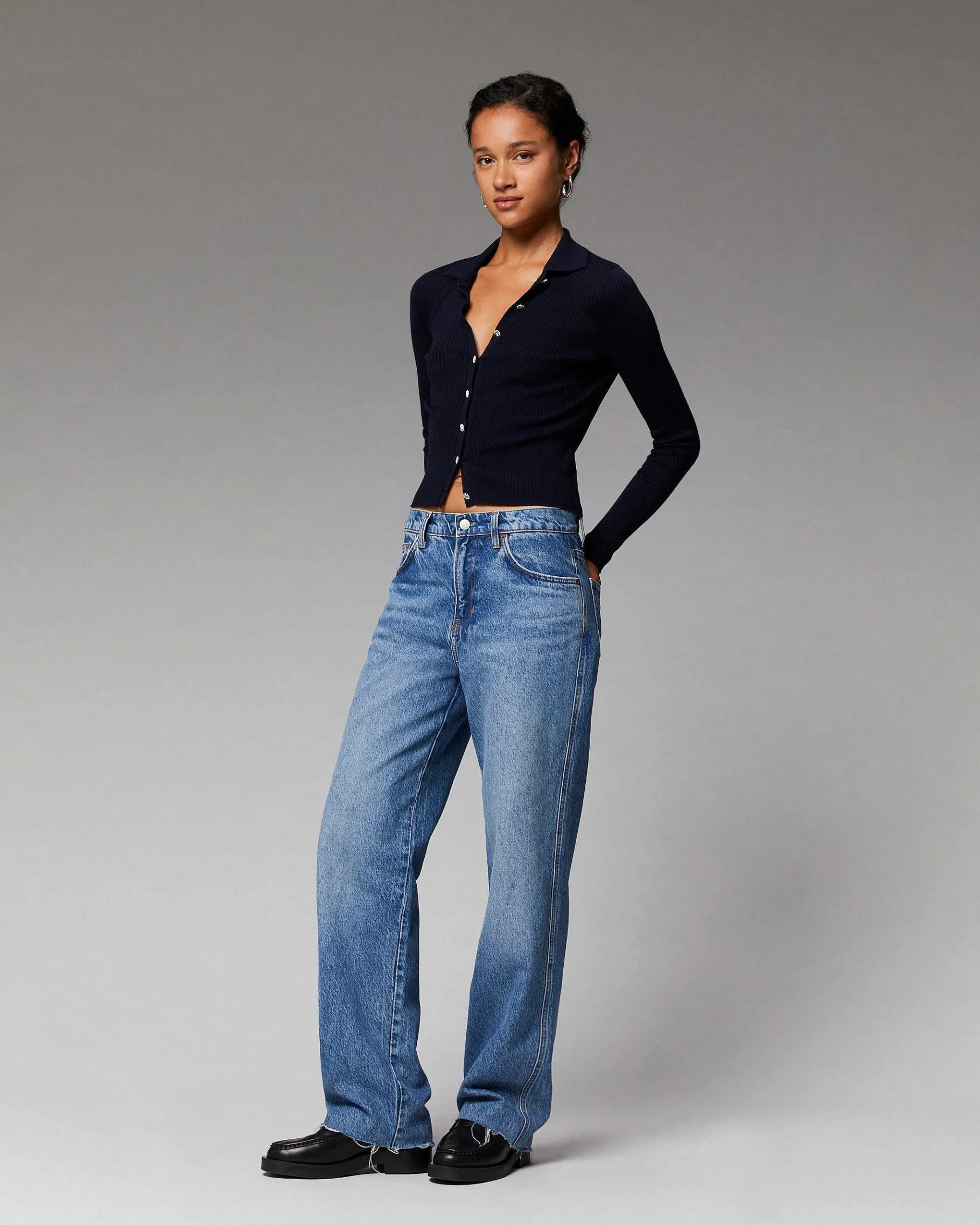 Hot FROM FUTURE Pull Cardigan Boutons Bijoux Navy