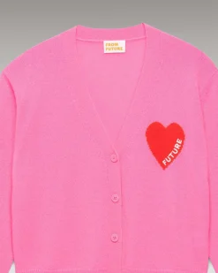 New FROM FUTURE Pull Cardigan Coeur Leger Party Pink