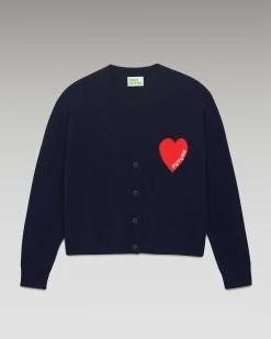 Best FROM FUTURE Pull Cardigan Coeur Leger Navy