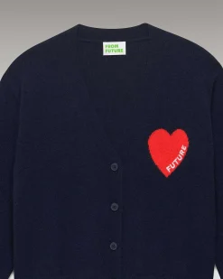Best FROM FUTURE Pull Cardigan Coeur Leger Navy