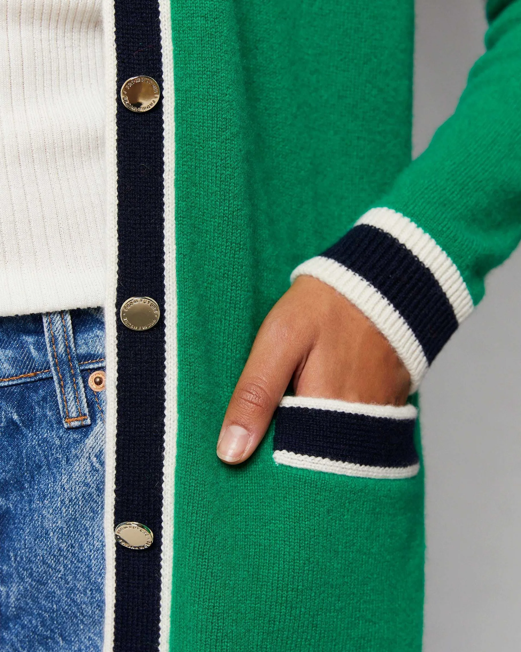Sale FROM FUTURE Pull Cardigan Leger Vert Gazon